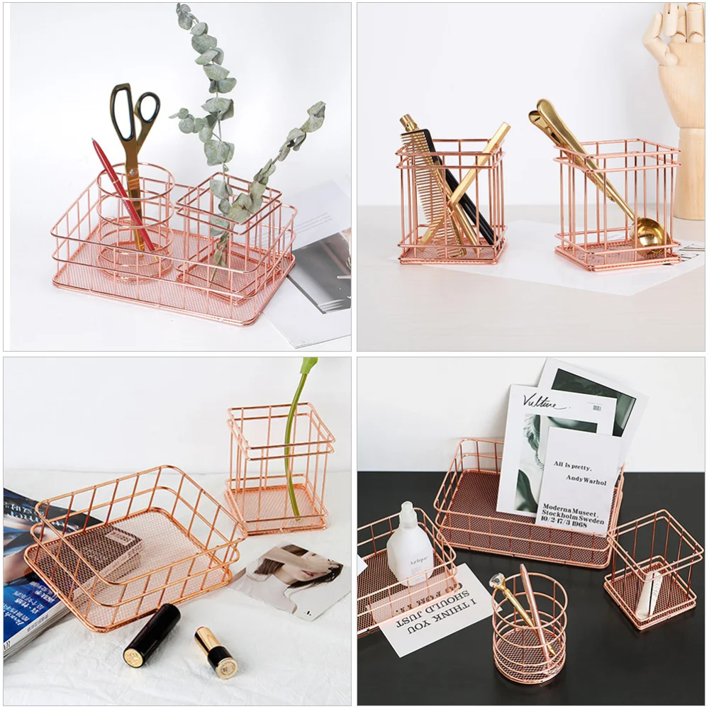 

2pcs Creative Iron Storage Baskets Pen Holders Home Desktop Storage Containers