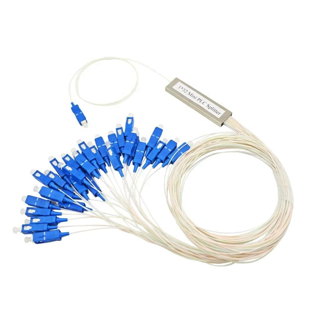 

Wholesale 0.9mm Steel Tube Fiber Optic PLC Splitter 1x32 SC/UPC Mini Blockless 1*32 SC UPC Connector