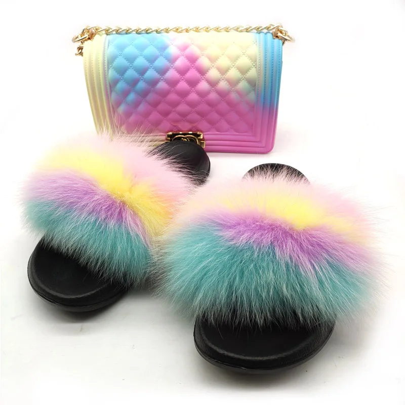 

GW Fashion Women Fur Slider Slippers Open Toe Mule Fluffy House Slide Women Winter Slippers