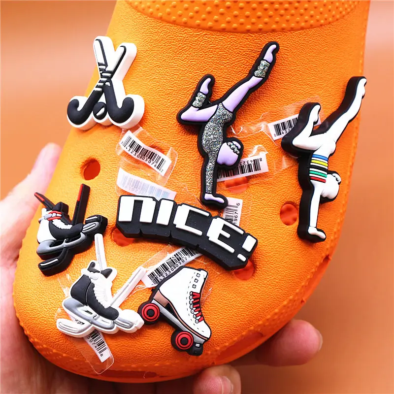 Dropshipping 1pcs Nice Gymnastics PVC Shoe Charms Hockey Shoe Accessories Skates Decorations fit Croc Bracelet Kids Gifts U303