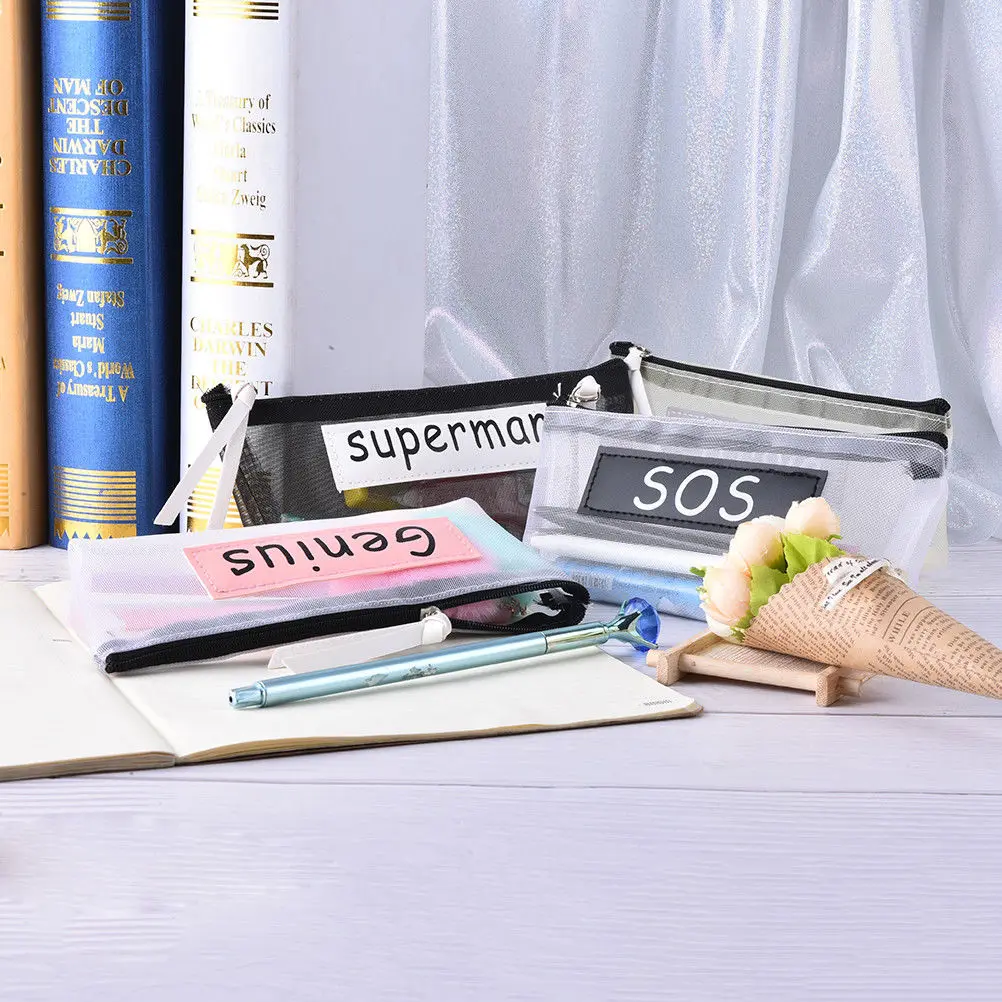 Прозрачная Сетчатая Сумка для ручек 1 шт. чехол карандашей на молнии хранения