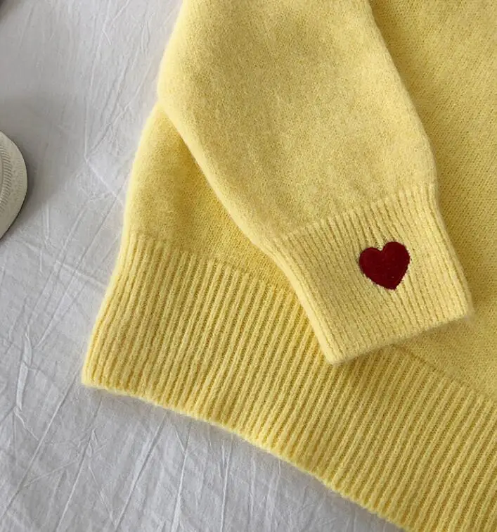 Осенне-зимняя обувь корейский надписи Sweet Love Heart вышивка свободные Круглый воротник пуловер с длинным рукавом, вязаный свитер