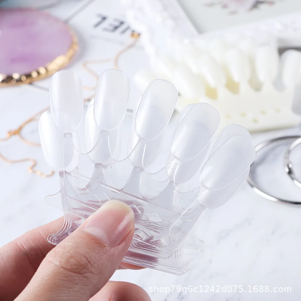 

50PC False Nail Tips Crown Nail Art Display Fake Nails Polish Clear Nature Color Card Acrylic Practice Chart Palette Art Ring