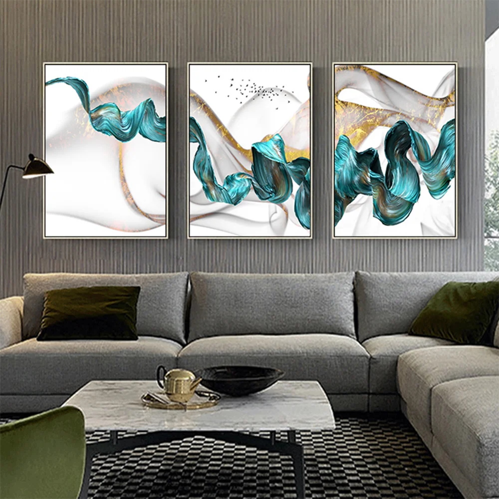

Modern Abstract Blue Golden Marble Pattern Canvas Painting Poster And Print Unique Decor Wall Art Picture For Livingroom Bedroom