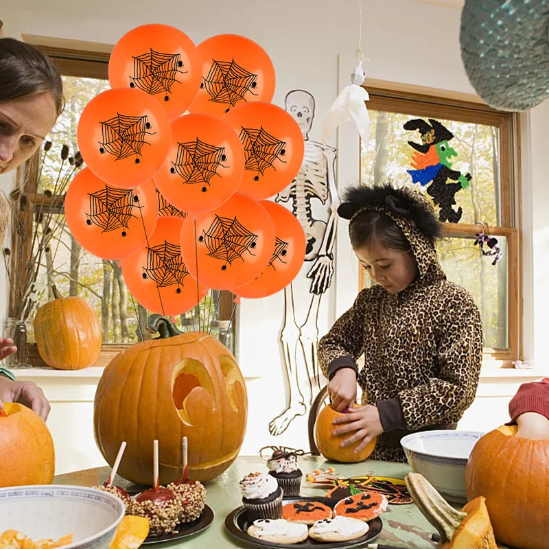 

Halloween Latex Balloon Banner Pull Flag Bat Pumpkin Smiley Spider Web Balloon Happy Halloween Theme Party Decoration Supplies