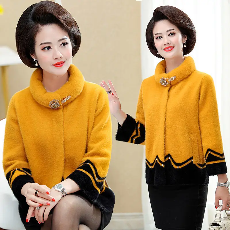 

Women Winter Fashion Luxury Faux Mink Fur Coat Female Patchwork Plus Size Stand Fur Coats Ladies Long Sleeve Fur Jacket Z187