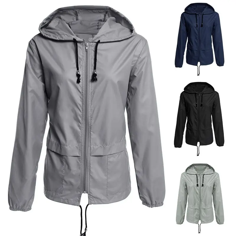 

Raincoat Women zipper waterproof raincoat jacket Lightweight Rain Jacket Outdoor Packable Waterproof Hooded Raincoat