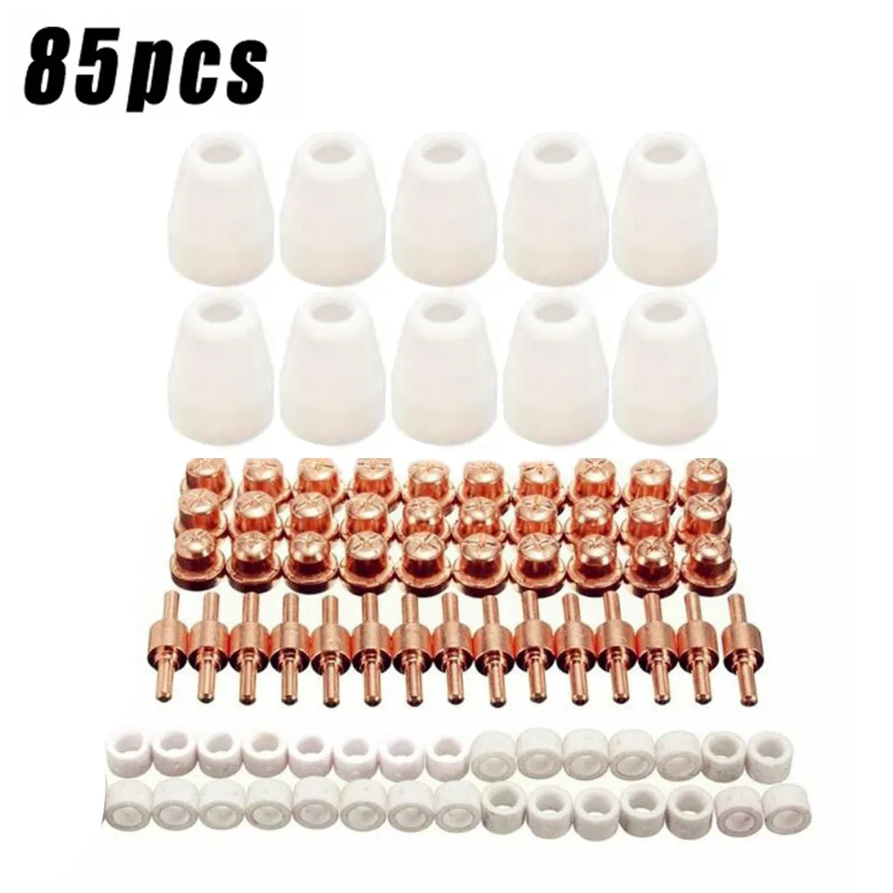 

Hot 85pcs Tips LG-40 PT-31 Air Plasma Cutting Cutter Consumables CUT-40 CUT-50D CT-312 40A Swirling Rings Electrode Shield Cups