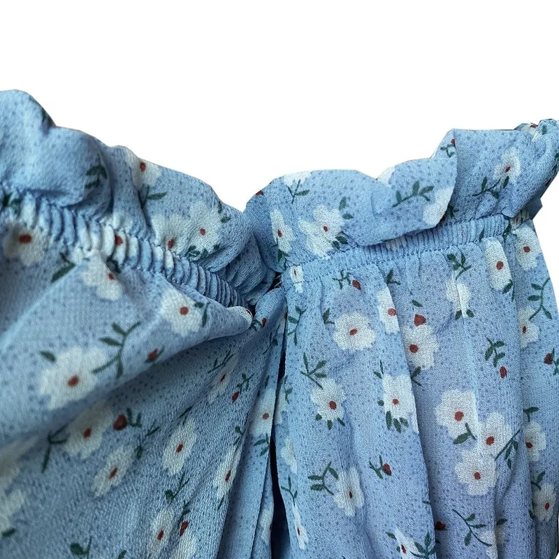 

Sexy Off Shoulder Floral Print Blouse Women Clothing Elegant Chiffon Short Blouse Casual Beach Daily Blusas Tops Korean Fashion