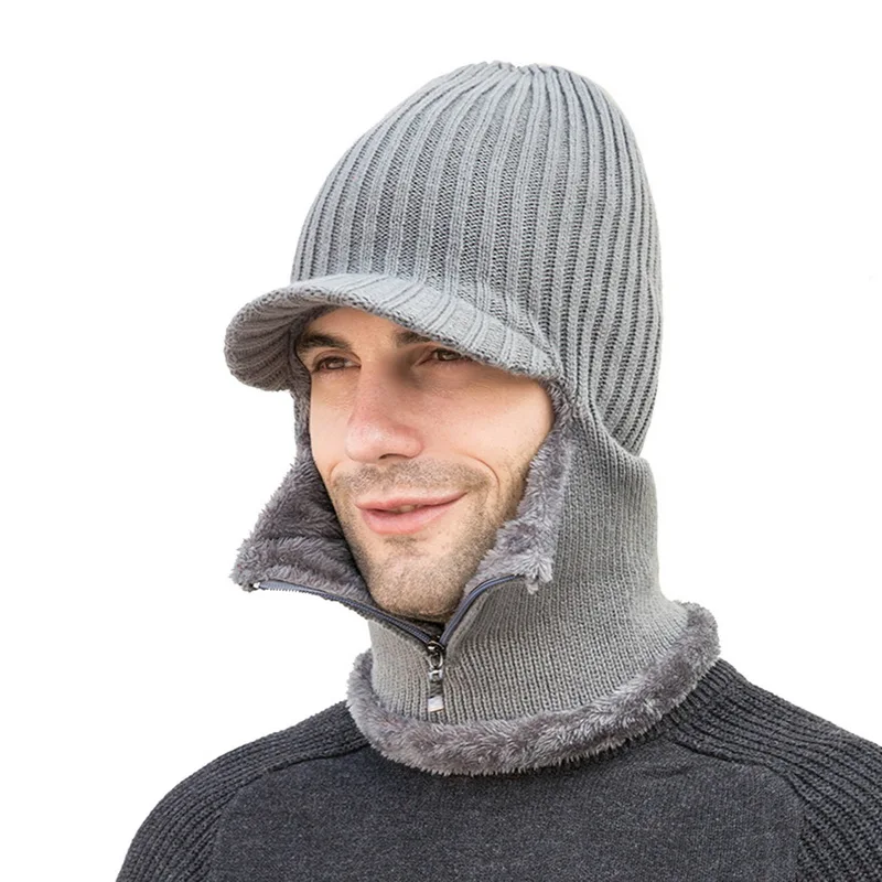 grey4 Комплект из 2 предметов, повседневная шапка+ шарф, модный мужской комплект, новинка, зимние теплые вязаные плотные шапки с черепом и мягкие плюшевые шерстяные шарфы - Цвет: grey4