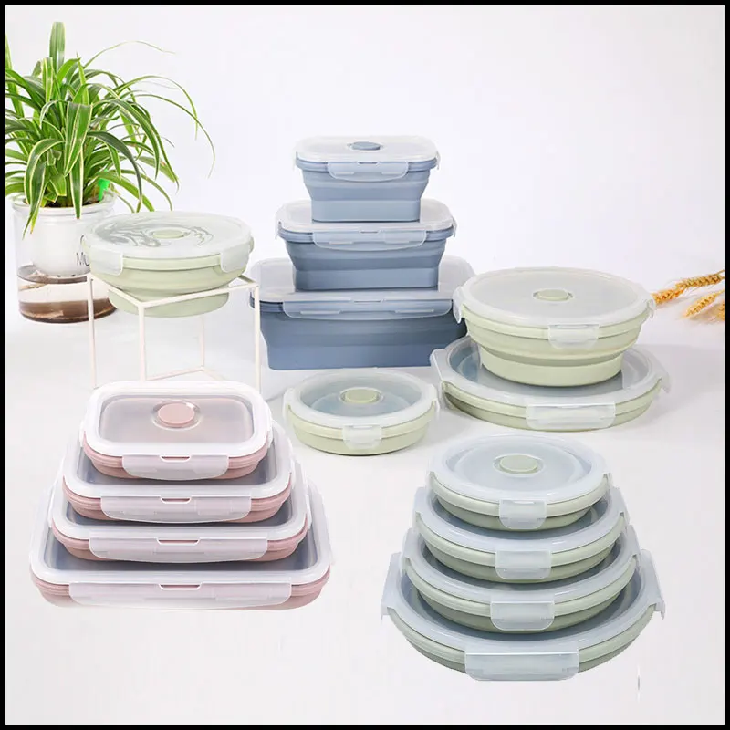 

Lunch Box Bento Silicone Food Storage Container Portable Camping Outdoor lunchbox meal prep Tuppers japanese style fold Picnic