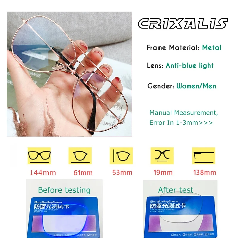 

CRIXALIS Metal Pilot Myopia Glasses Women Men Vintage Anti Blue Light Computer Eyeglasses With Diopters Minus -1.00 To -6.00