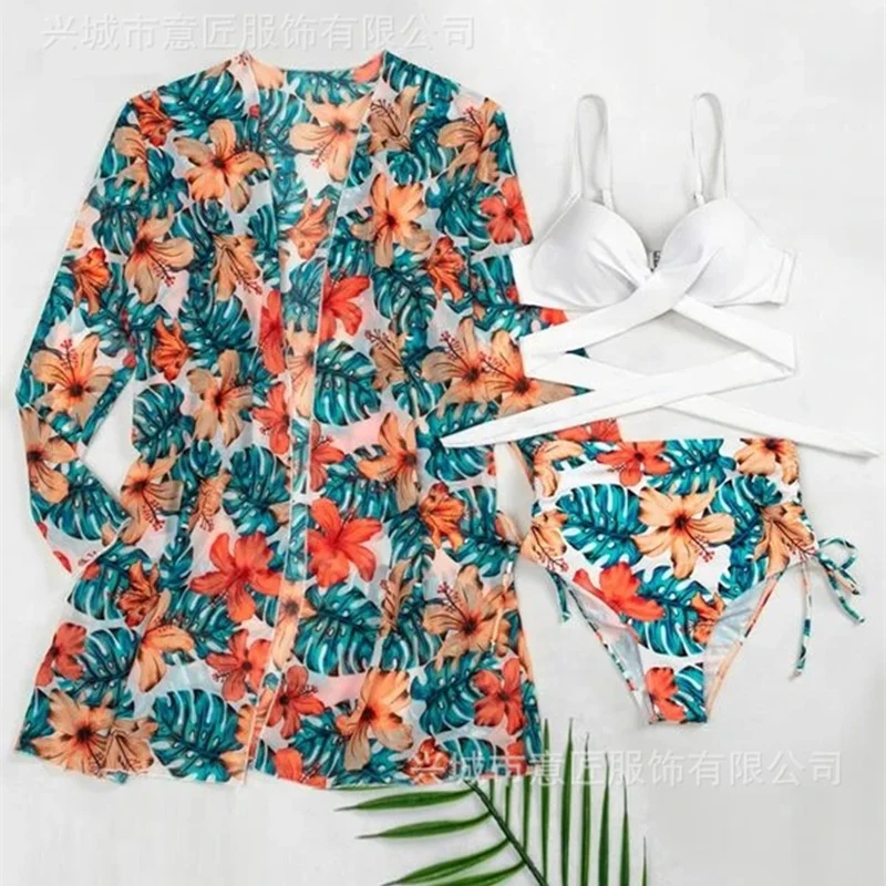 

WEPBEL Women's Bandage Swimsuit Beach Wear Swim Bathing Suit Printed Sexy High Waist Bikini Three-piece Bikini Split Monokini