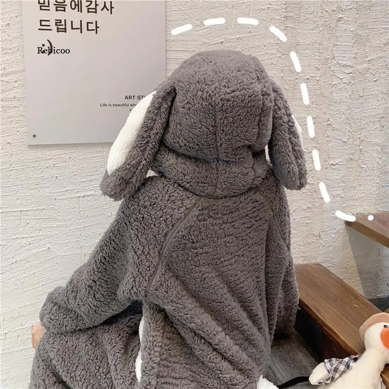 Winter Thicken Onesie Pajamas Women Warm Plush Kawaii Animal Rabbit One Piece Cosplay Bunny Homewear Sleepwear Jumpsuit Costume