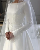 vestido de novia 2021 long sleeves muslim bridal wedding gown with veils appliques lace satin a line simple bride to be dress