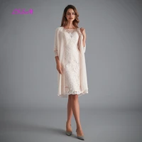 light pink womens mother of the groom dresses tea length lace mother of the bride dress with jacket formal evening gowns