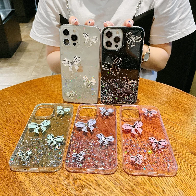 Glitter Clear Bling Star Case For OPPO Reno 6 5 4 3 2 Ace SE Z K F Lite Pro Plus Diamond Bow-Knot Epoxy Cover images - 6