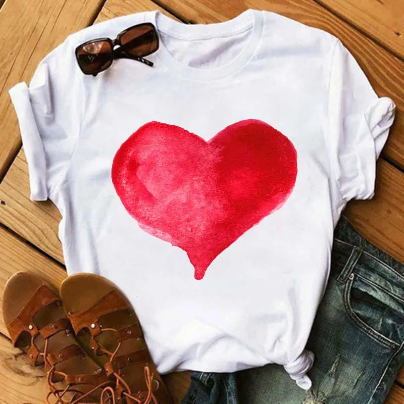 

Harajuku 90s Casual Tops T Shirt Fashion Graphic Female Tshirt Maycaur Women Summer Short-sleeved Heart Letter Printing T-shirt