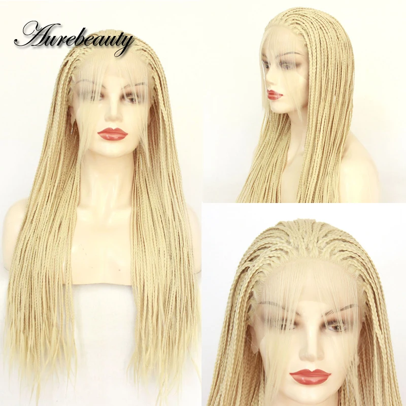 Box Braided Synthetic Hair lace Frontal Wig 613 Honey Blonde Colored 13X4 Lace Front Wig Knotless Full Preplucked 360 Baby Hair