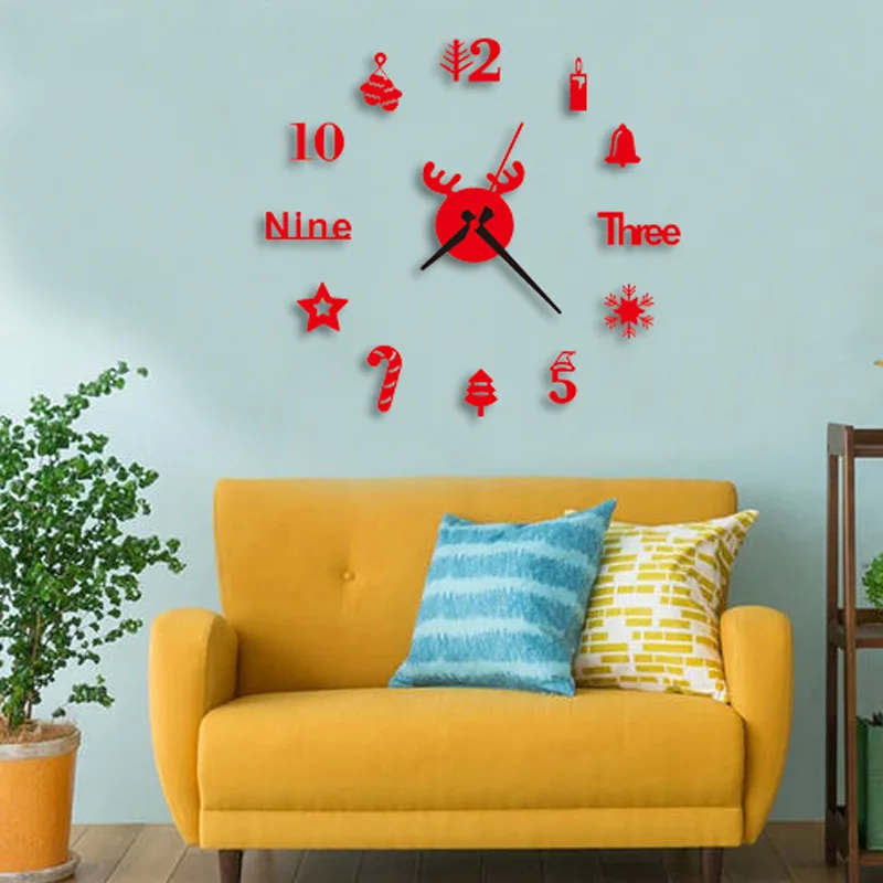 

Christmas Wall Clock Creative Number Sticker White Snowflake Watch Diy 3d Acrylic Mirror Home Dcor Quartz Needle Happy New Year