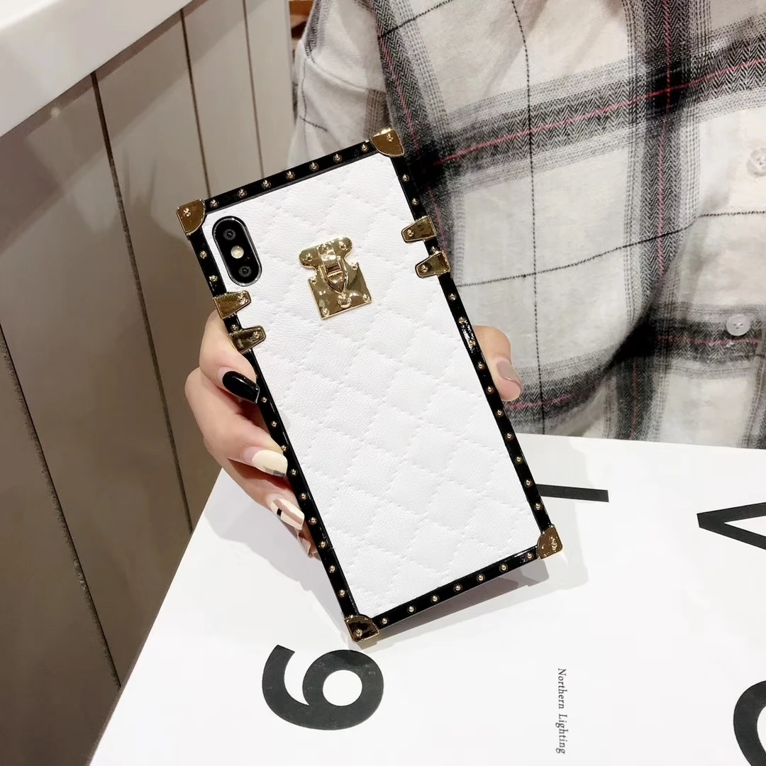 Мягкий кожаный чехол из овчины для iPhone 11 12 Pro X Xr Xs Max 8 7 6 Plus квадратный клетчатый