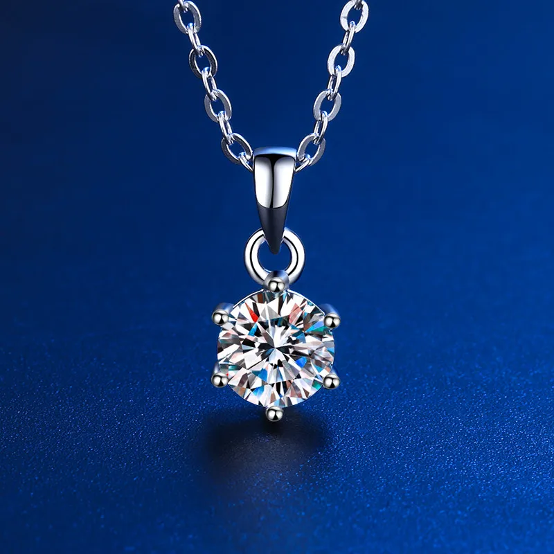 LETMEXC Classic Six Prongs Moissanite Diamond Necklace 2ct 925 Silver D Color VVS1 Fashion Simple