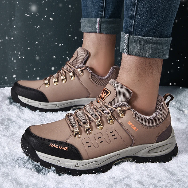 

Waterproof Sneakers Men Wear-resistant Hiking Shoes Men's Outdoor Plush Warm Shoes Mens Luxury Designer 2021 Autumn Winter Shoes