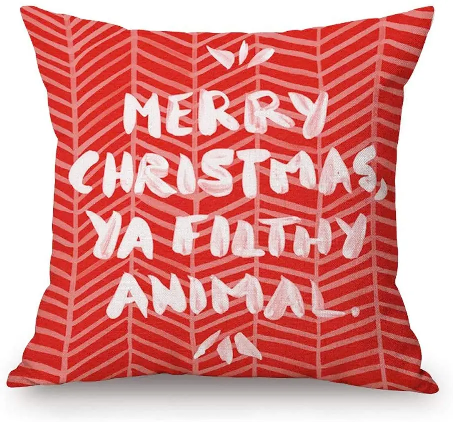 

Asamour Merry Christmas Ya Filthy Animal Funny Quotes Cotton Linen Throw Pillow Case Cushion Cover Square Red Home Decorative