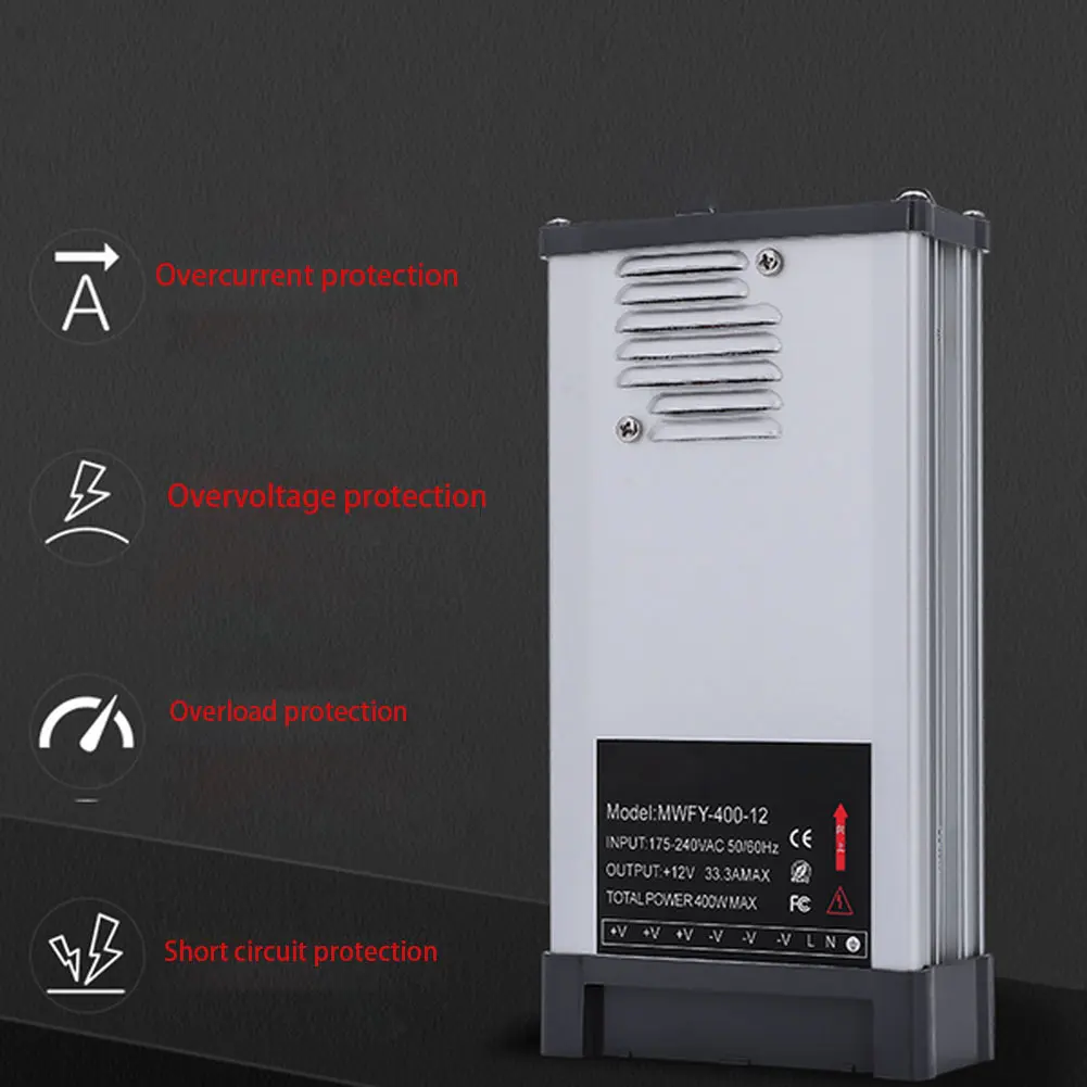 

2021 New Regulated Power Supply Unit DC 12V LED Driver 400W Rain-proof Switching Transformer for Outdoor Lighting