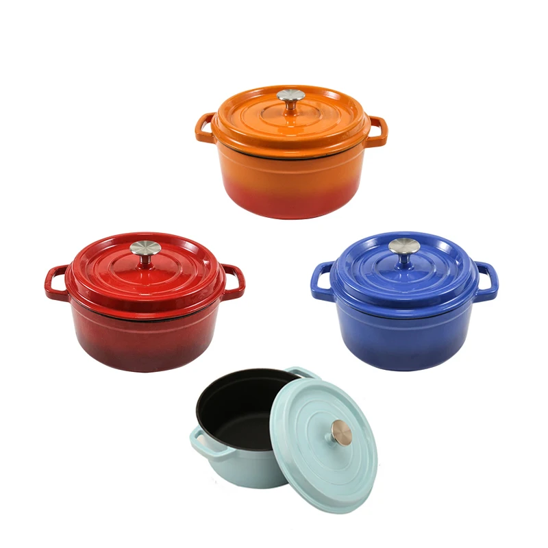 

26cm 4.8L (3~7people) Red Orange Blue Enamel Cast Iron Stew Pot Soup Pot Non-stick Porridge Enamel Casserole