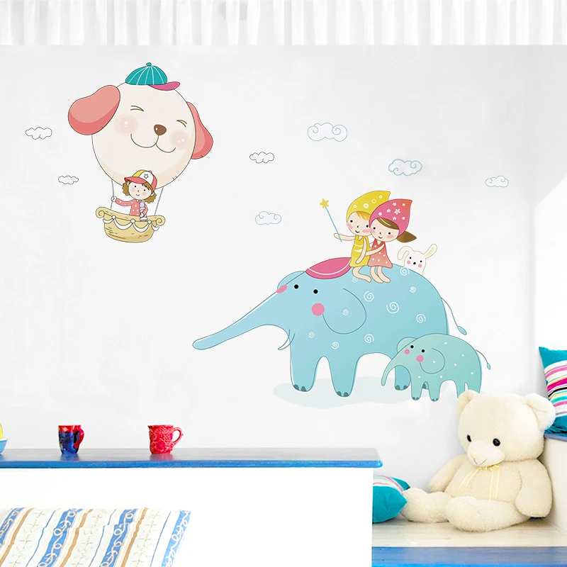 

Cartoon Elephant Wall Stickers Kids Room Bedroom Living Room Home Decoration Aesthetic Removable PVC Wallpaper Murals
