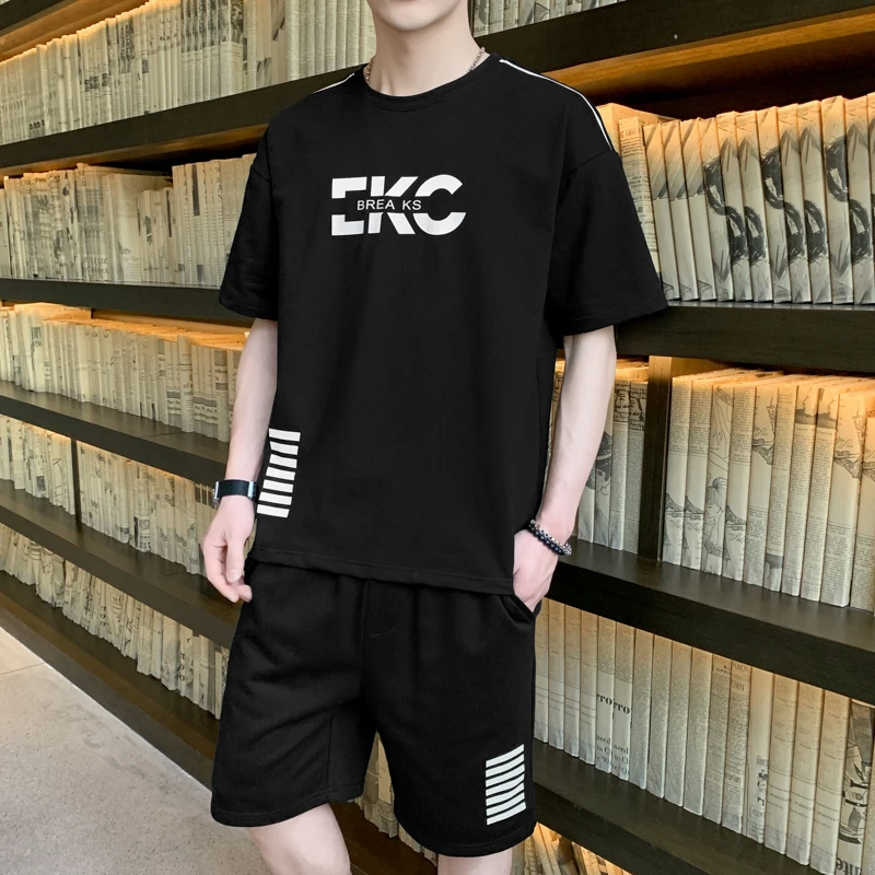 

Men's Sportswear Set M-4XL Casual Two Pieces Sport Suit Short Sleeve T-shirt+shorts Male Streetwear Tracksuit Summer Sportsuit