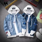 Уличные мужские демисезонные джинсовые куртки 2022, повседневные свободные джинсовые куртки с капюшоном, мужские бриджи, пальто, корейская уличная одежда