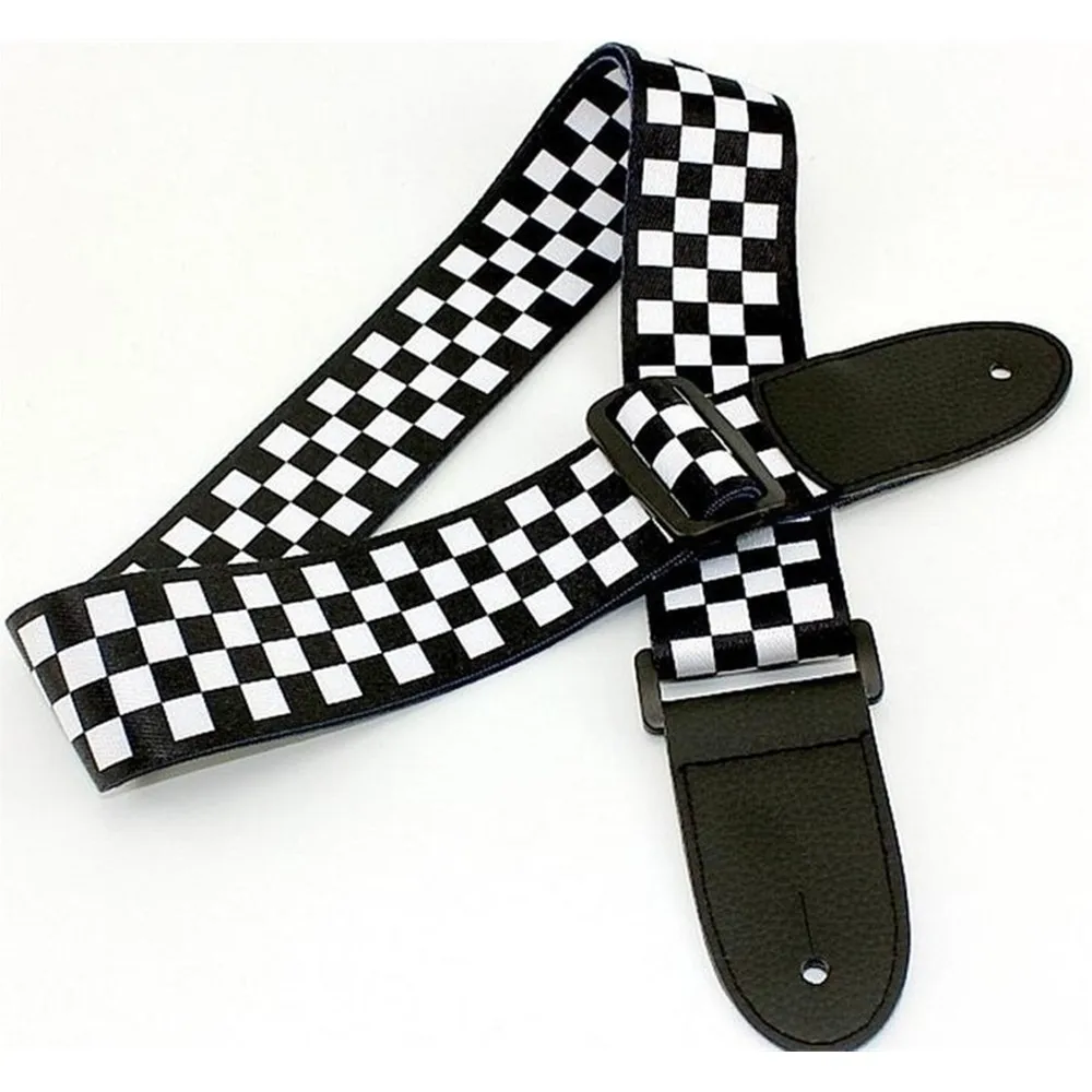 1Pcs Black White Bass Acoustic Electric Guitar Strap Checkered Nylon PU Leather Head Ends Accessories Parts | Спорт и развлечения