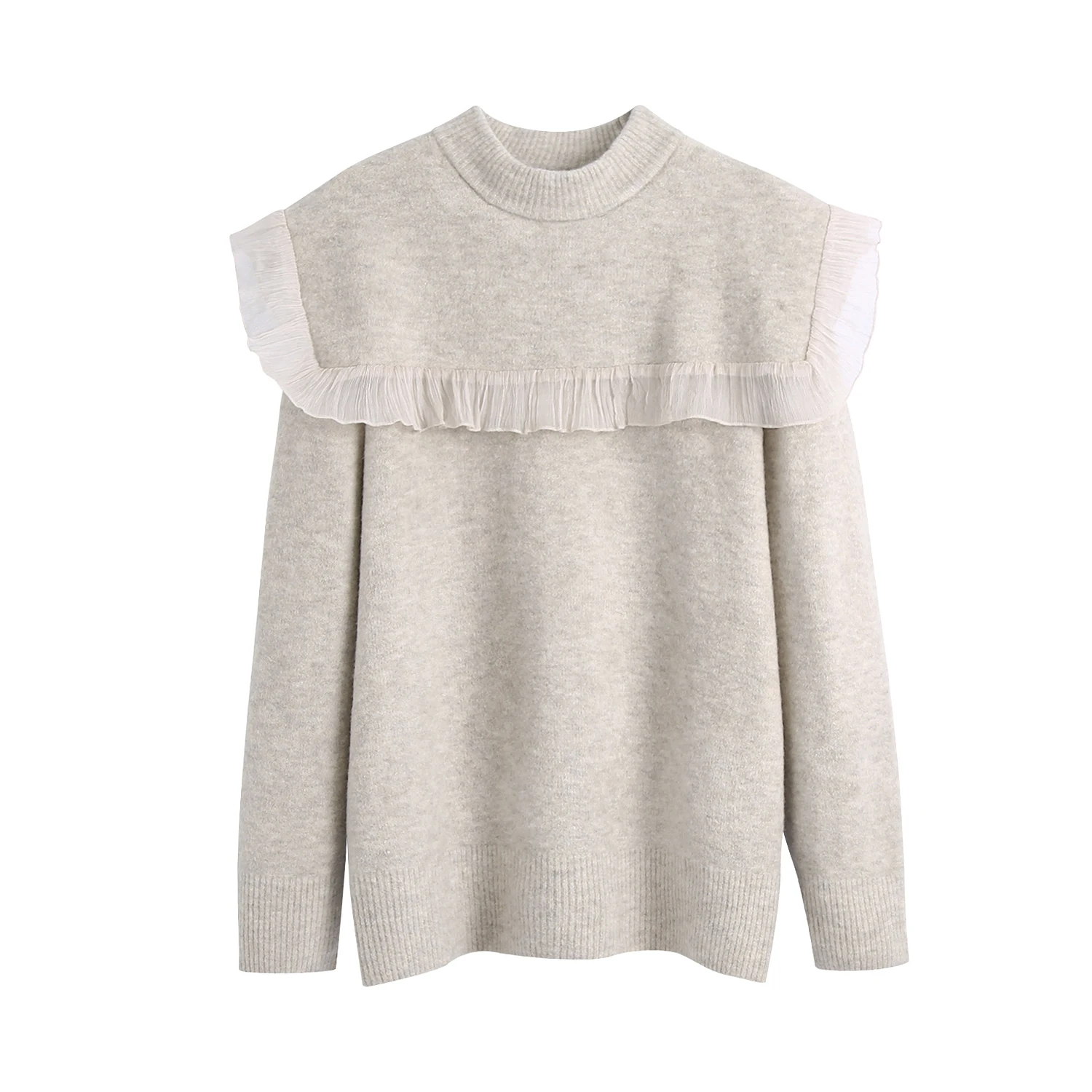 

Women Ruffles Sweater Cardigan Brocade Knitted Sweet Elegent Sweater Autumn Winter Spring Casual O-Neck Long Sleeve Crochet Tops