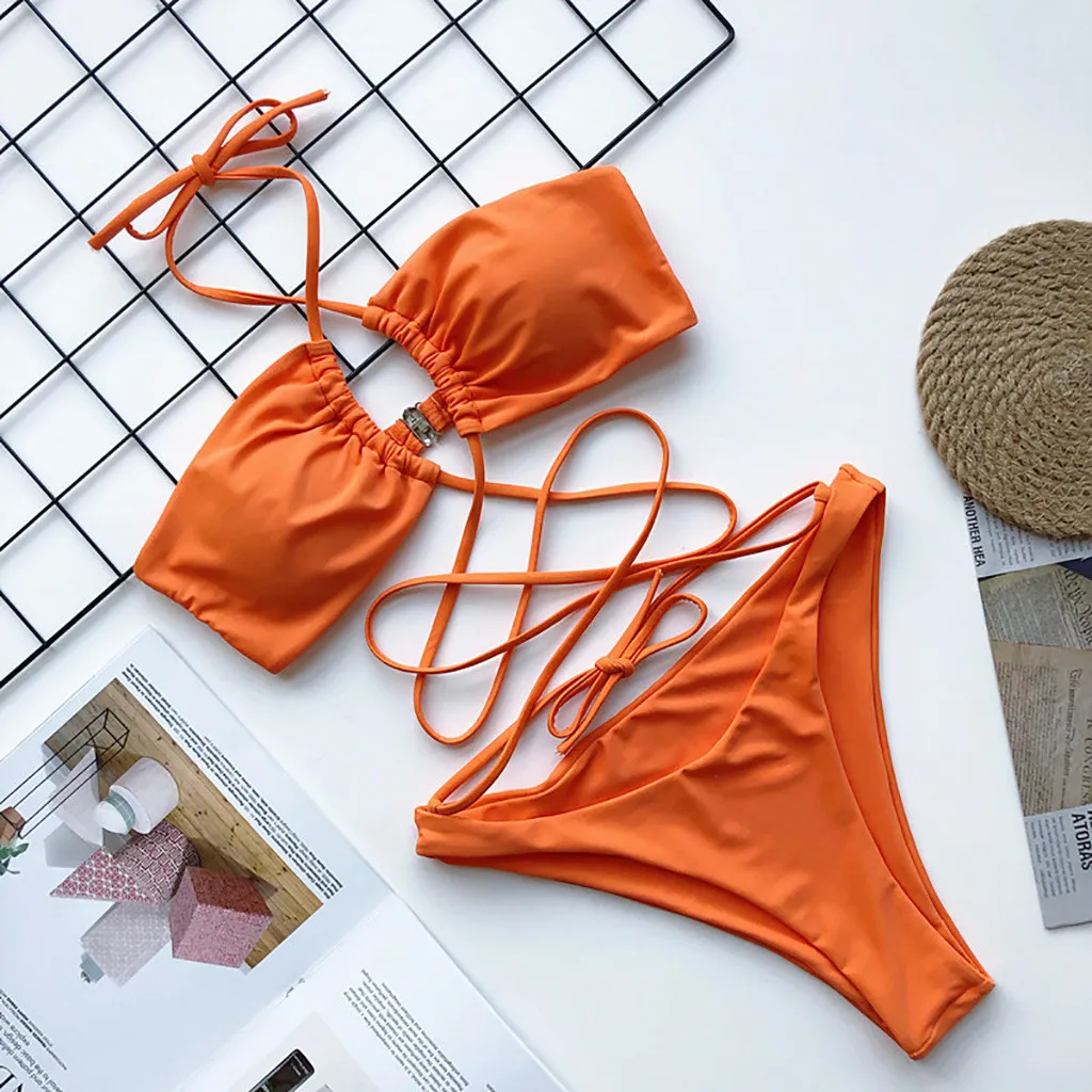 Женское бикини женский купальник однотонный комплект сексуальное женское