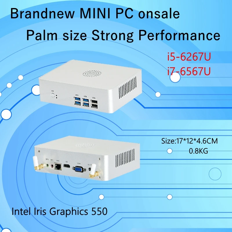 Новейший мини ПК Skylake 6Gen i5 6267U/i7 6560U Intel Iris 550 win10 DualCore 4 потока Mini NUC Бесплатная