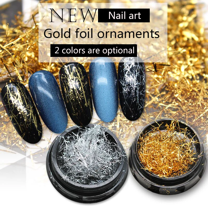 

2 Colors Fashion Gold and Silver Platinum Foil Wire Nail Art Decorations Bottle Gold and Silver Effect Chrome Powder Mirror Pow