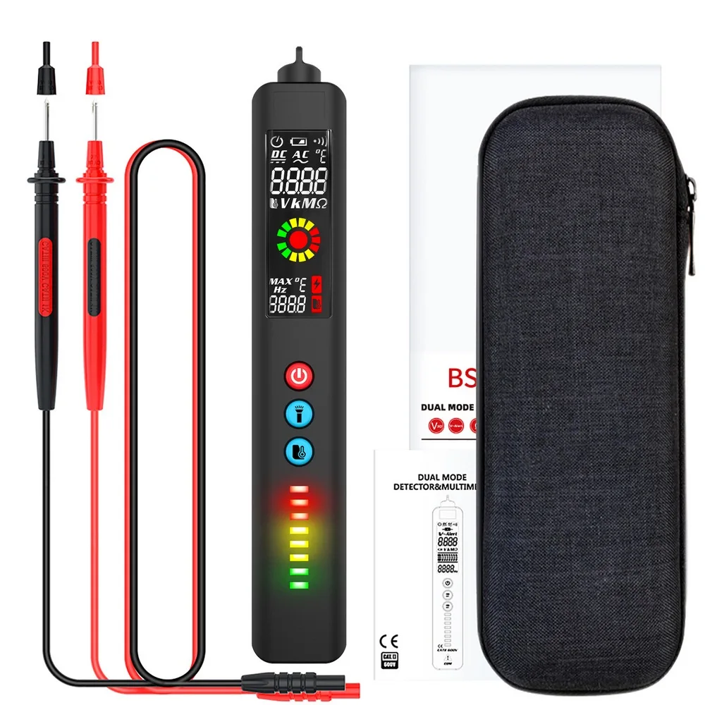 

BSIDE 4-IN-1Upgraded Voltage Tester Color LCD 3-Result Display Voltage Detector with Infrared Thermometer for BBQ with EVA Case