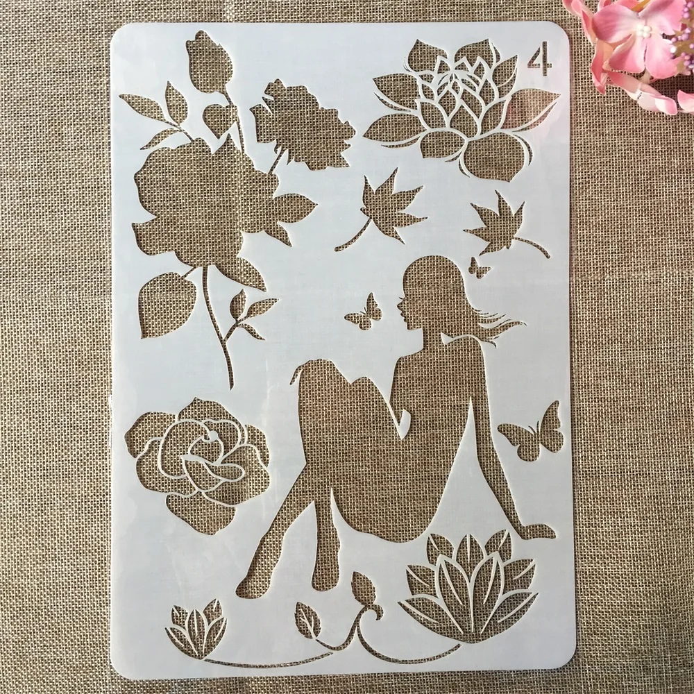 Трафареты A4 для творчества и рукоделия с красивой сказочной девушкой трафареты