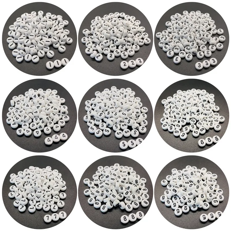 Бусины акриловые плоские круглые арабские цифры 100 4x7 мм для самостоятельного