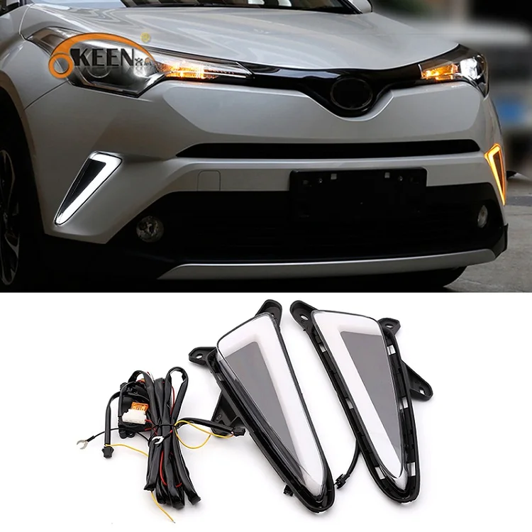 OKEEN 2x авто светодиодный дневные ходовые огни для Toyota CHR C-HR Габаритные огни белый указатель поворота светильник желтый светильник Противотуманные огни