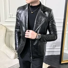 Мужская кожаная куртка осень 2020, новая мужская Высококачественная модная блестящая куртка из искусственной кожи, Тонкая Повседневная мужская кожаная куртка