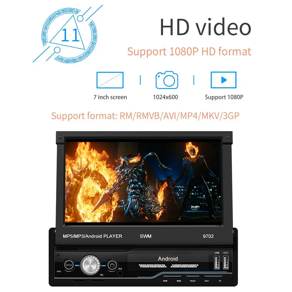 Автомагнитола 7 дюймов 1 Din 1080P HD сенсорный экран Android 8 GPS навигация карта России и