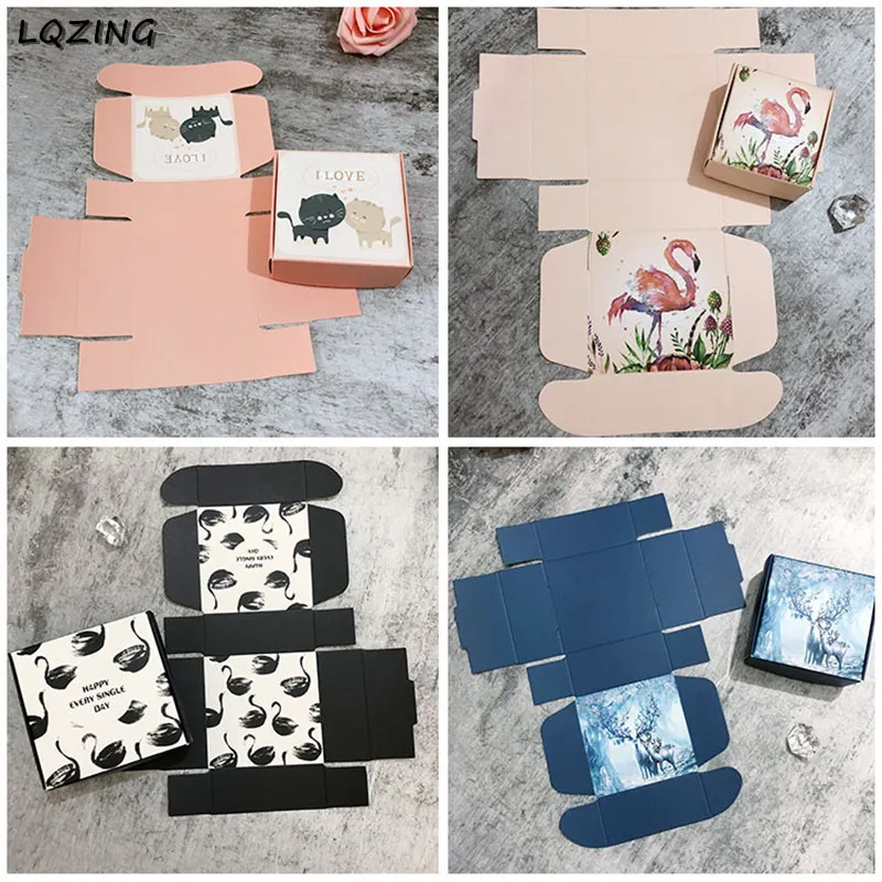 Картонные коробки с рисунком рождественского оленя складные из крафт-бумаги