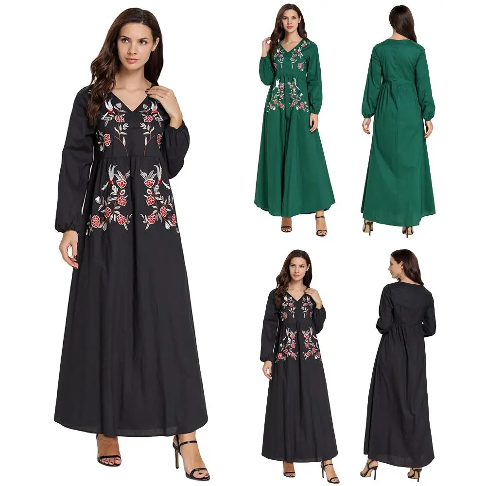 Женское длинное платье с вышивкой в этническом стиле Abaya, мусульманское платье-Кафтан для мусульманской вечеринки, платье в арабском стиле, ...