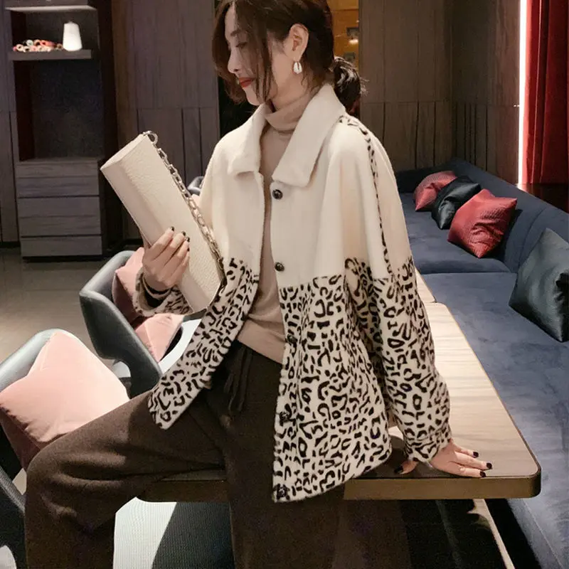 

HSTAR Women 2020 Winter Fashion Leopard Print Teddy Coat Female Thick Warm Faux Mink Fur Jacket Casual Ladies Streetwear Outwear