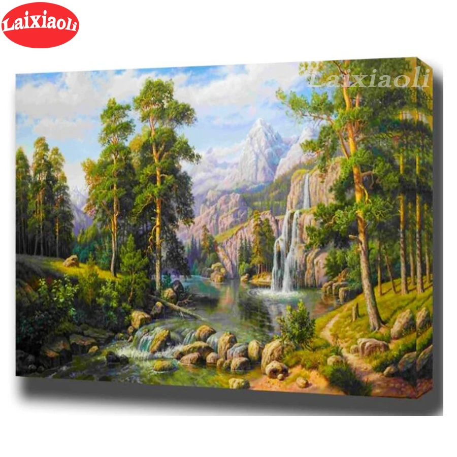 

Алмазная картина, алмазная вышивка, лес, водопад, ручей, пейзаж, полный квадрат/круглый, дрель, пазлы, подарки на новый год