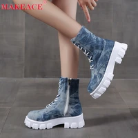autumn new womens martin boots 2021 fashion denim camo womens ankle boots patchwork fabric platform womens sports boots