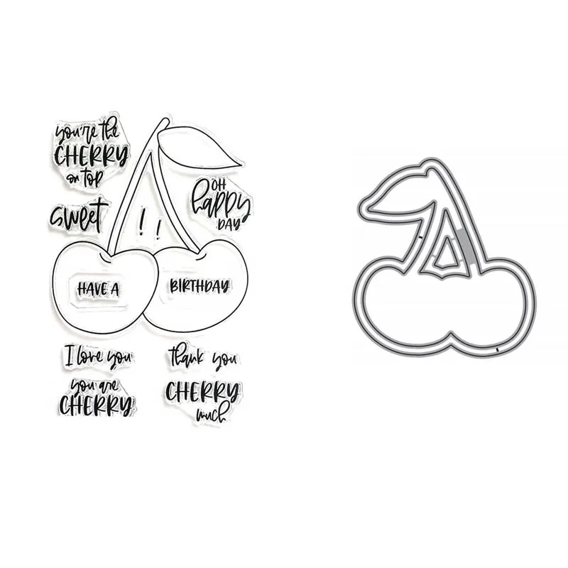 

Cherry On top Clear Stamps and Dies Cherries Sentiments "Sweet" Stamps for DIY Scrapbooking Card Making Die Cuts 2022 X13